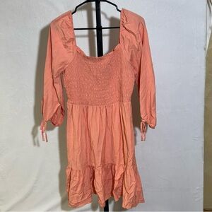 Loran Conrad Peasant Style Smocked Dress in Coral